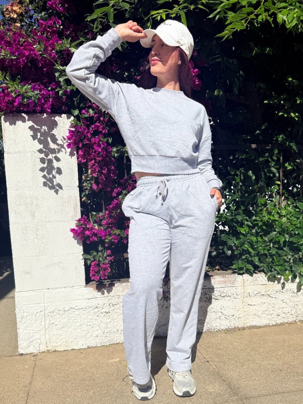 ROSIO Tracksuit Sport Set Sweatshirt Pants Wide Legs Long Sleeve Outfit Grey L